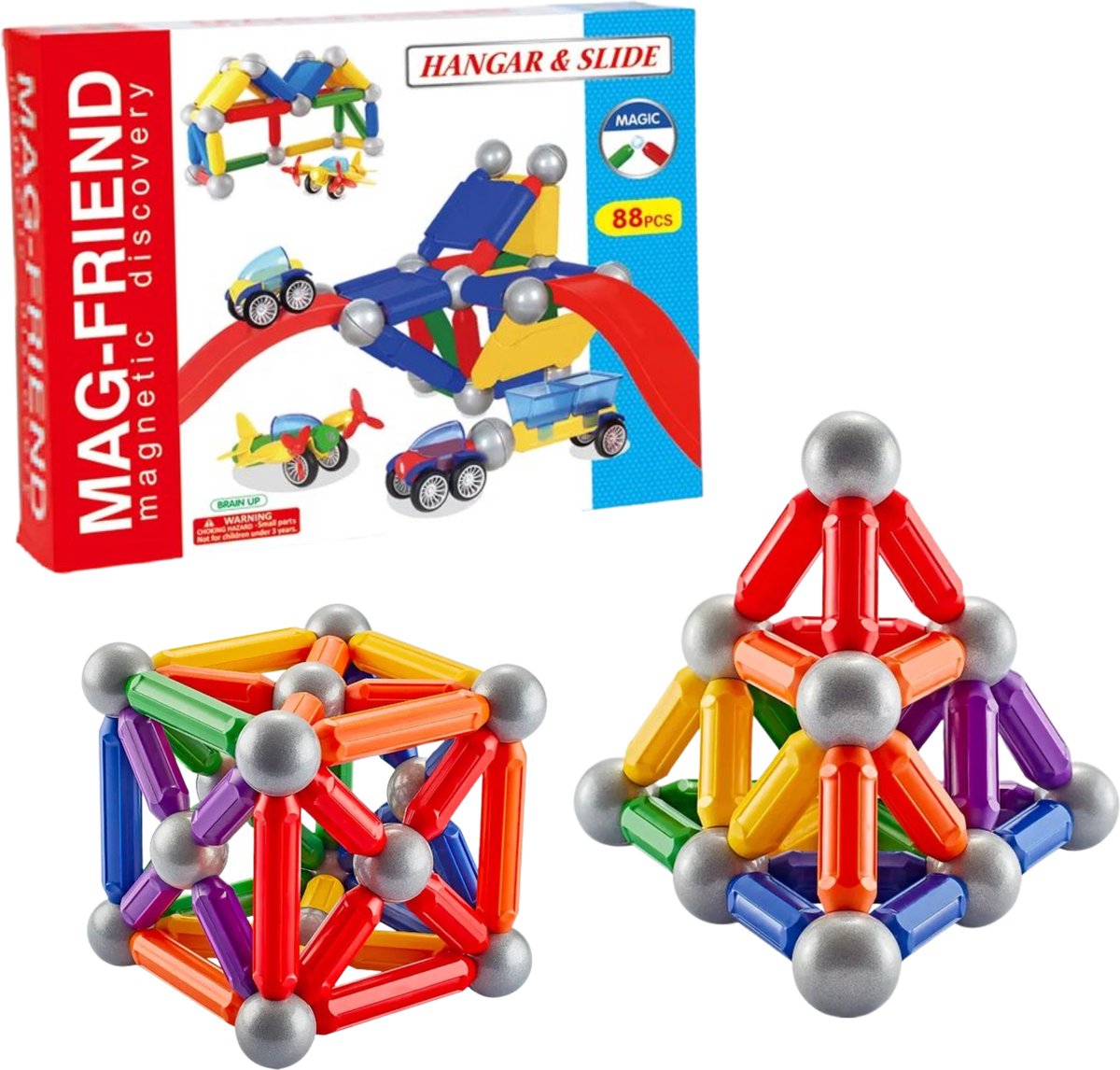 AnyPrice® Mag-Friend Magnetisch Bouwspeelgoed – 88-delige 3D Constructieset met Staafjes, Ballen, Auto & Helikopter – Educatief Speelgoed voor Kinderen – Creatief & Leerzaam – Magnetische Blokken voor Peuters & Kleuters