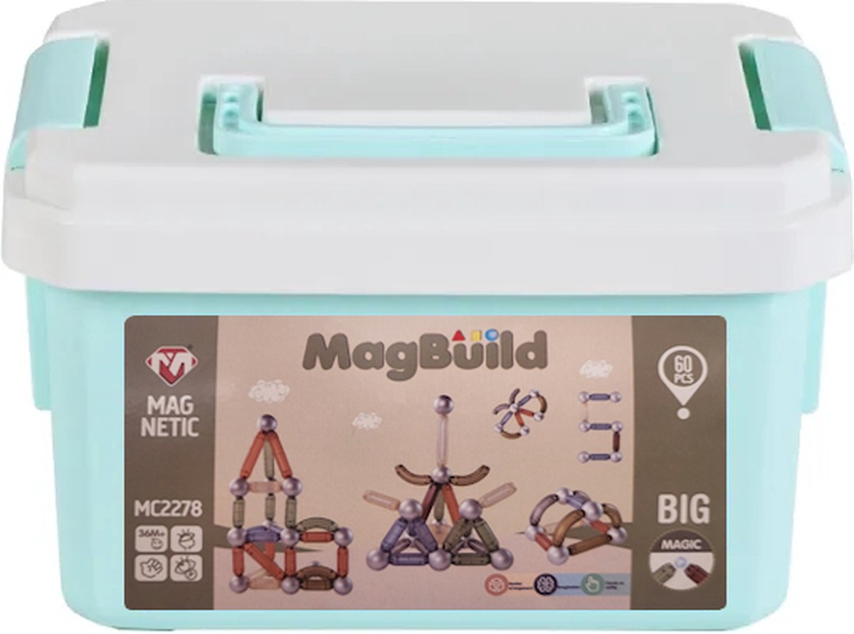 AnyPrice® MagBuild Kist - Magnetisch Speelgoed - 60 bouwblokken - Magnetische Bouwstenen - Voor Kinderen