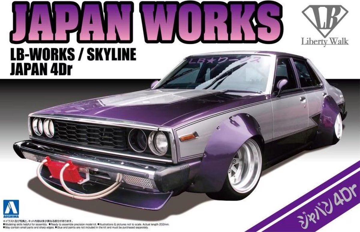 Aoshima Modelbouwpakket Militaire voertuigen - 00980 Japan Works LB-Works / Skyline Japan 4Dr - Auto Plastic - 1:24 -