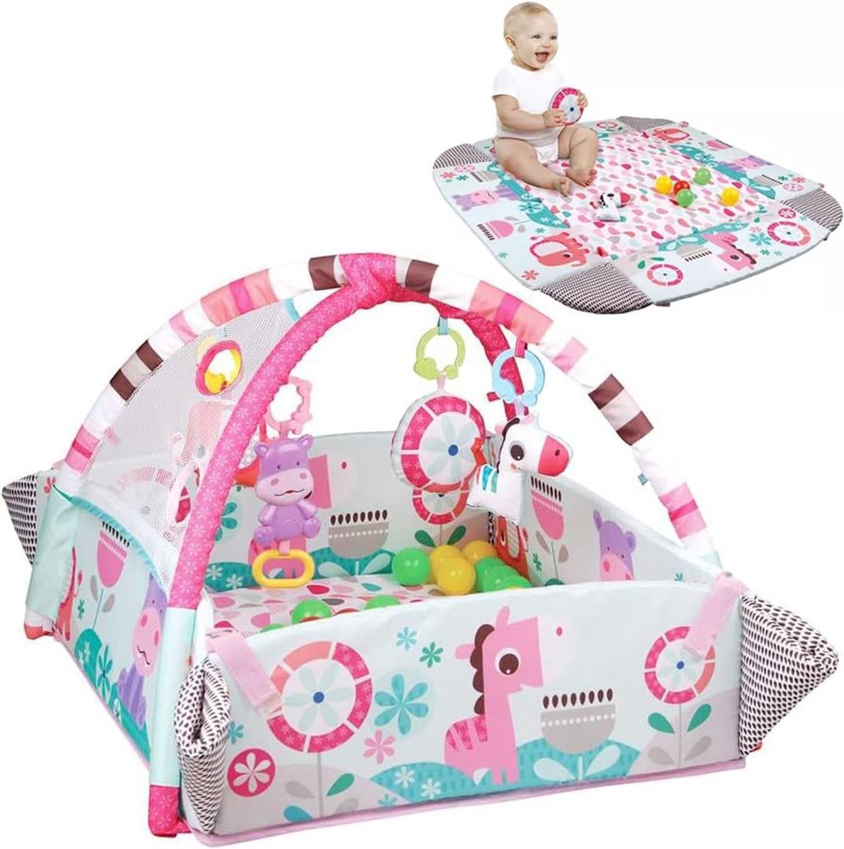 ApexArte® Baby Speelkleed Met Boog - Babyspeelgoed 0 Jaar - Kinderspeelgoed 1 Jaar - Speelmat - Babygym met Ligkussen