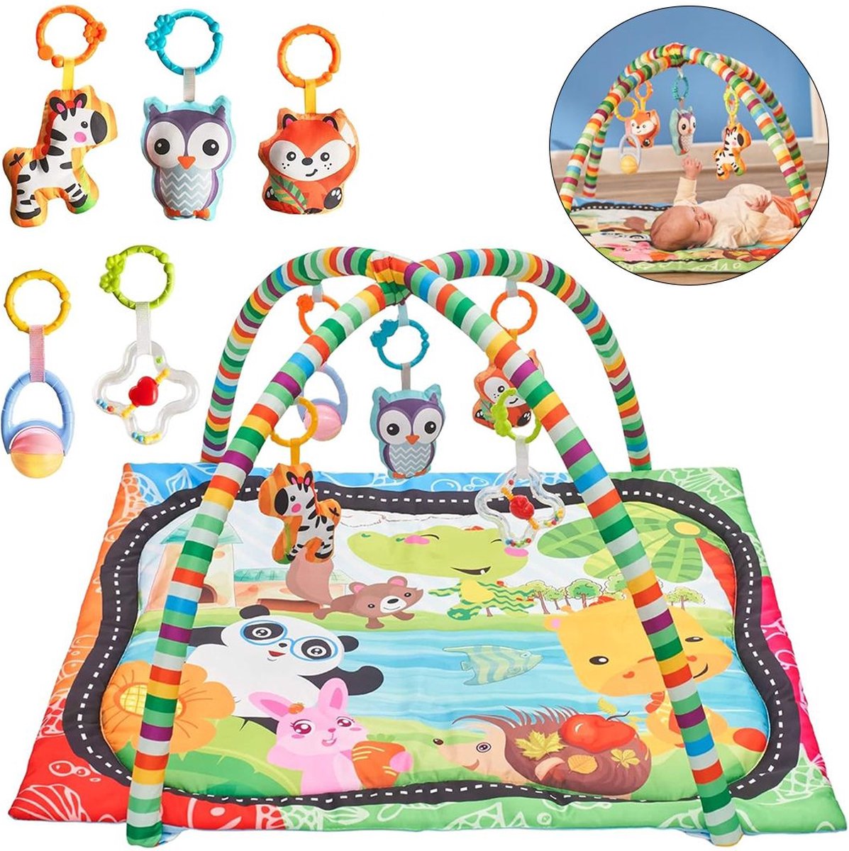 ApexArte® Baby Speelkleed Met Boog - Babyspeelgoed 0 Jaar - Kinderspeelgoed 1 Jaar - Speelmat - Babygym met Ligkussen