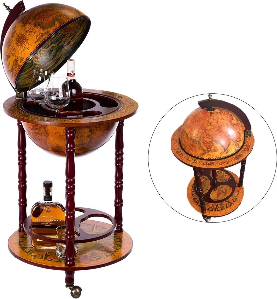 ApexArte® Globebar - Wereldbol bar - Whiskey Set - Bijzettafel - Authentiek