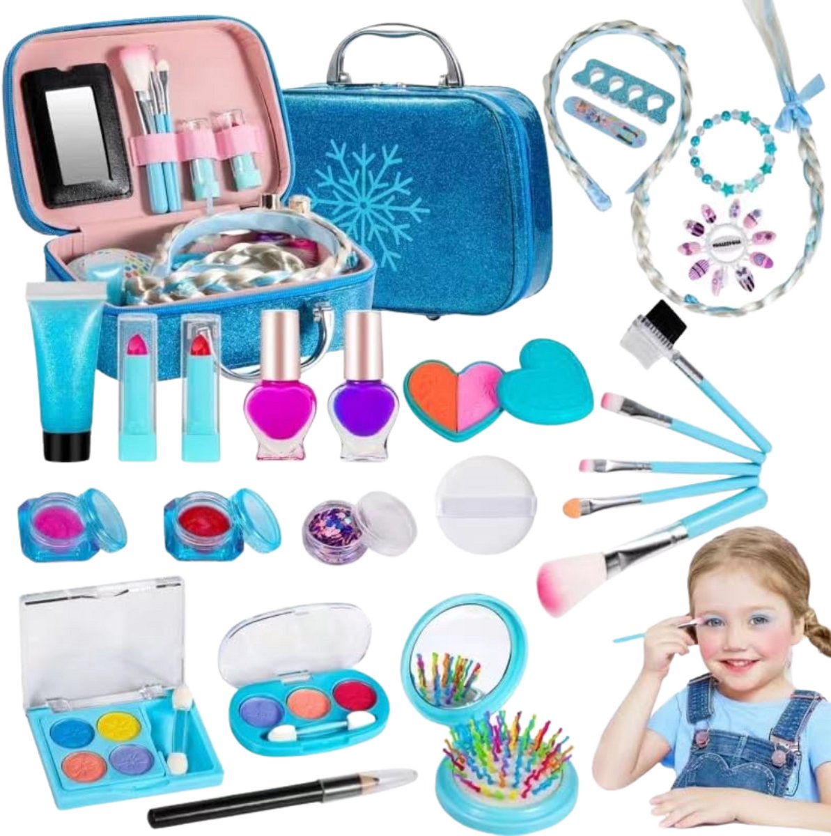 ApexArte® Make up Koffer Meisjes - Kinder Speelkoffer met Inhoud - Make Up Set voor Kinderen - Blauw