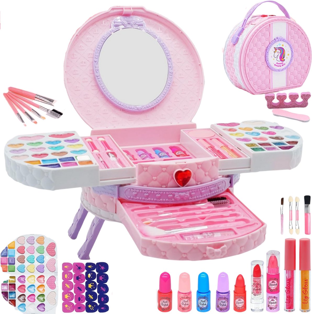 ApexArte® Make up Koffer Meisjes - Kinder Speelkoffer met Inhoud - Make Up Set voor Kinderen - Roze