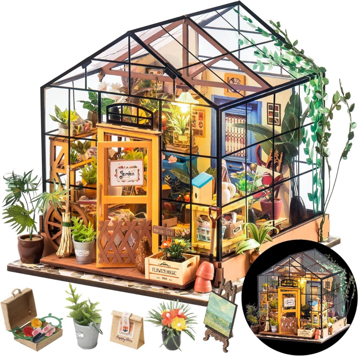 ApexArte® Poppenhuis - Houten Poppenhuis met Meubels - Kinderspeelgoed 1 jaar en Ouder - Transparant