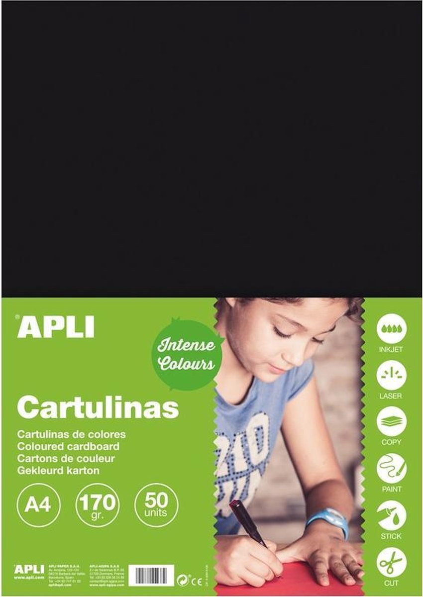 APLI Zwart Karton A4 170 g/m² - 50 vel