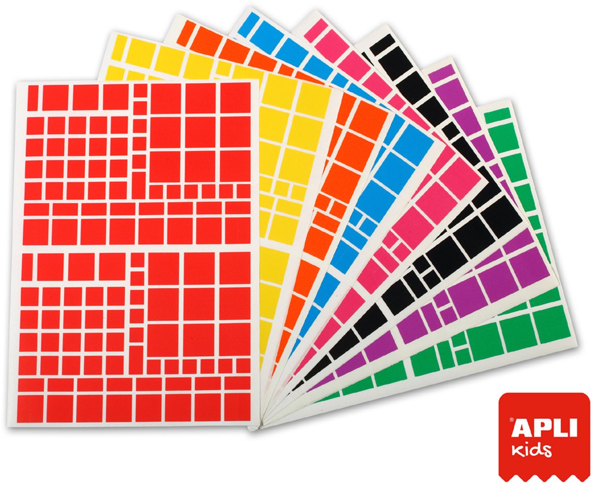 APLI kinder-stickers vierkant, op vellen, grootverpakking