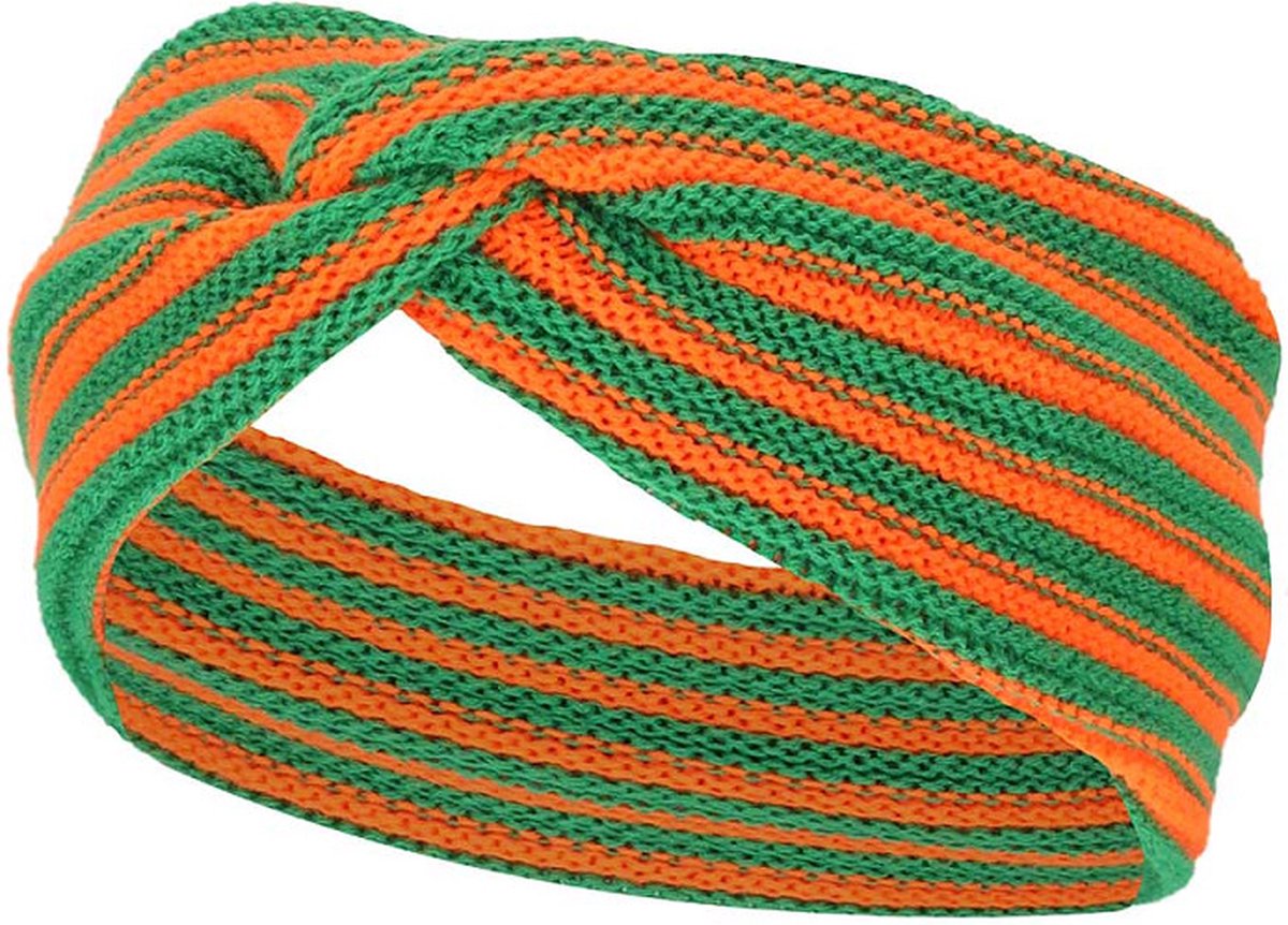 APOLLO PARTY GEBREIDE HAARBAND (ORANJE/GROEN)