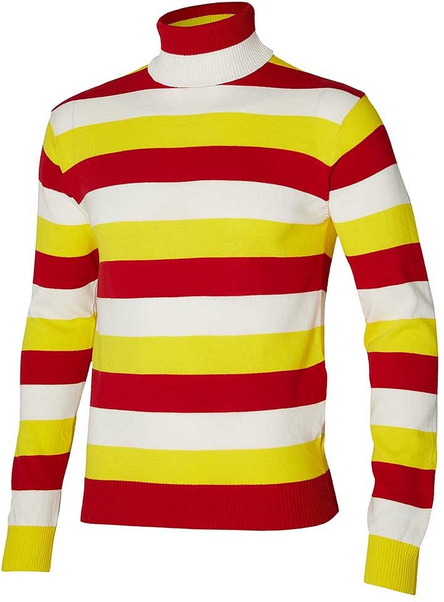 Apollo - Carnavalstrui gebreid - Oeteldonktrui - Turtle nek - Rood-Wit/Geel - Maat L - Carnaval - Carnavalskleding dames - Carnavalskleding heren