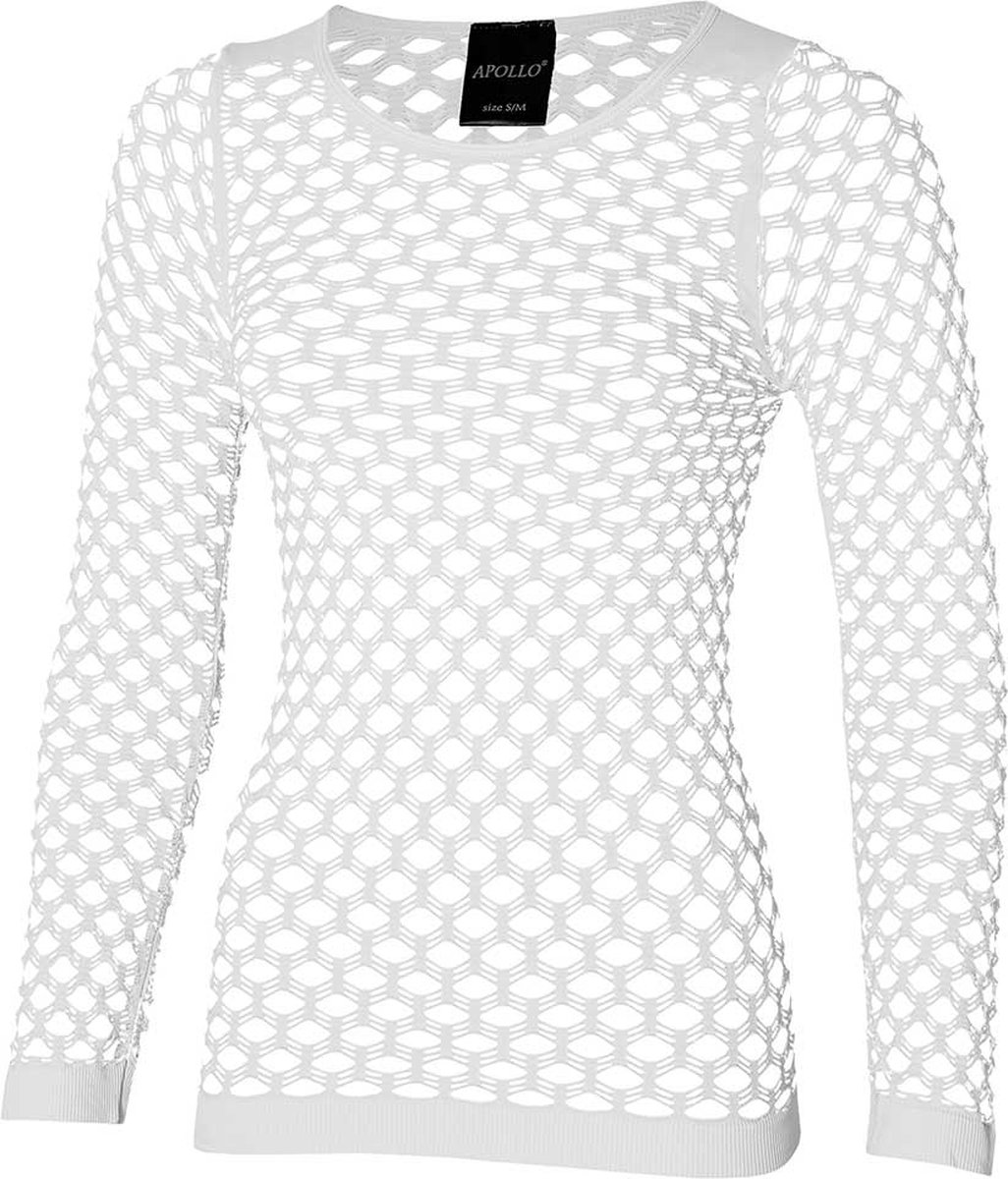 Apollo - Feesttrui doorschijnend met grote gaten - Stretch - Wit - Maat L/XL - Carnavalskleding dames - Carnaval - Feestkleding
