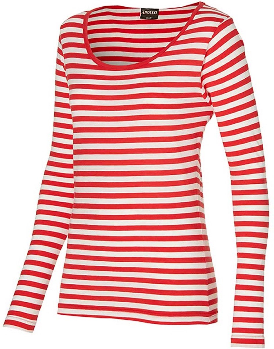 Apollo - Party T-shirt dames lange mouwen - Strepen - Rood/Wit - Maat M - Carnaval - Carnavalskleding dames - Carnavalskleding
