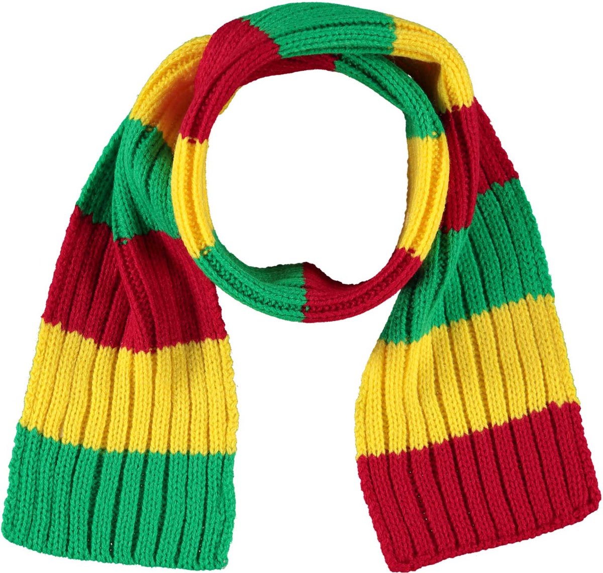 Feest kindersjaal 2 x 2 rib - rood-geel-groen - junior - Sjaal meisje - Sjaal jongen - Carnaval - Kinder sjaal - Sjaal kind - Gekleurde sjaal - Apollo