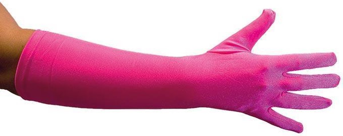 Handschoenen fuchsia satijn luxe (40cm)