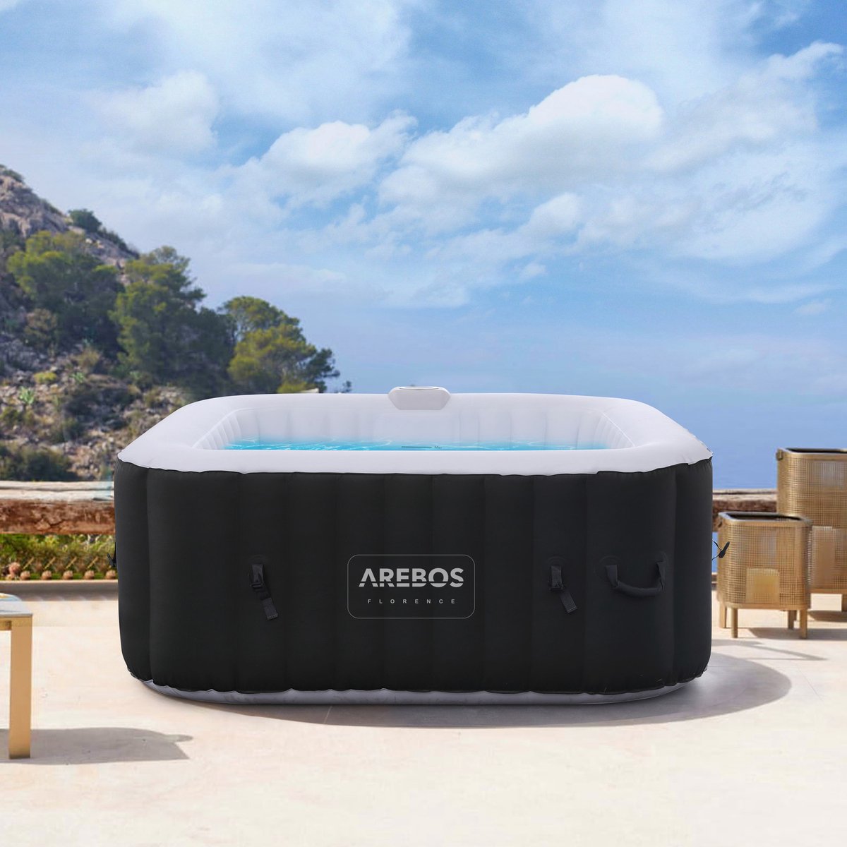 AREBOS Hottub voor Innen en Buiten - 4 Persoons - 130 luchtstralen - 154 x 154 cm - 600L - Opblaasbaar Bubbelbad Massage