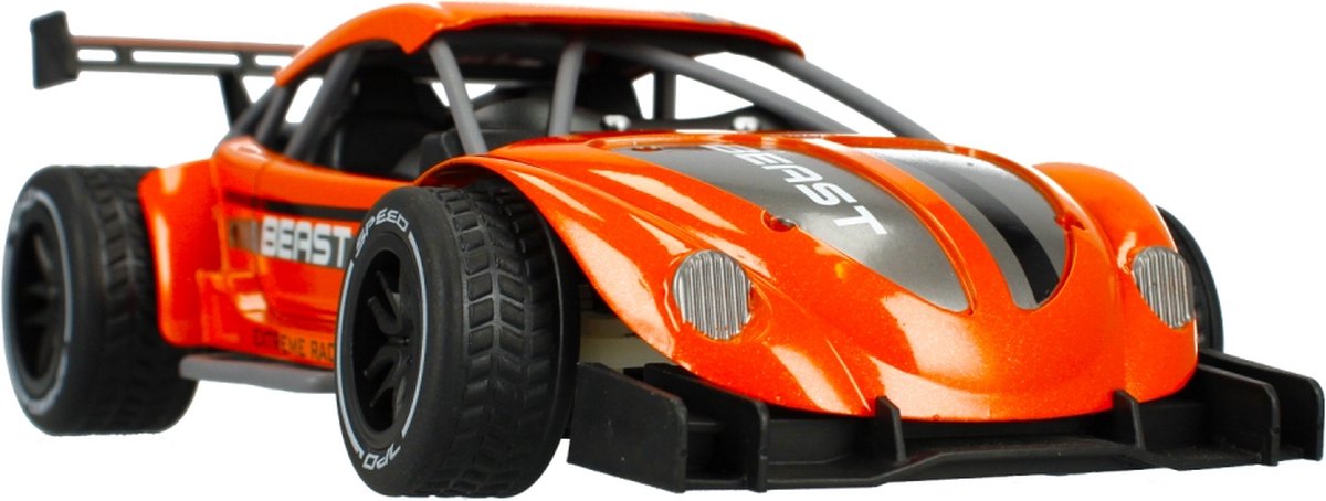 Ariko RC metalen raceauto - rubberen banden - zware oplaadbare accu en motor - 15 km per uur - 1:16 - inclusief 2 x Philips AA batterijen - oranje