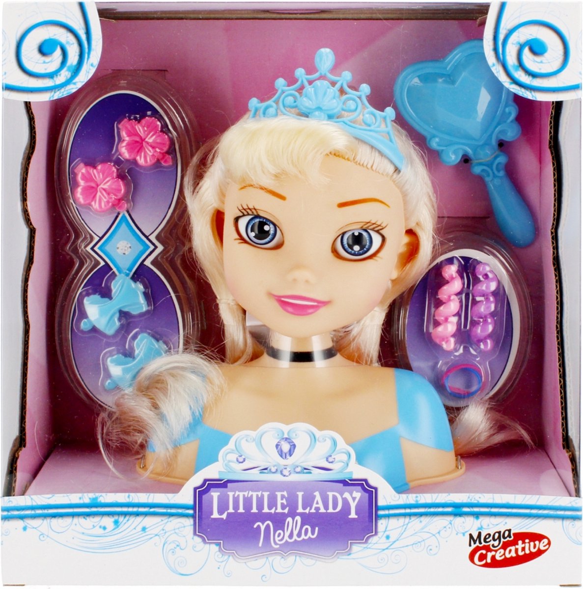 Ariko Stylingshoofd - blond haar - 11 delig - met kroon en spiegel