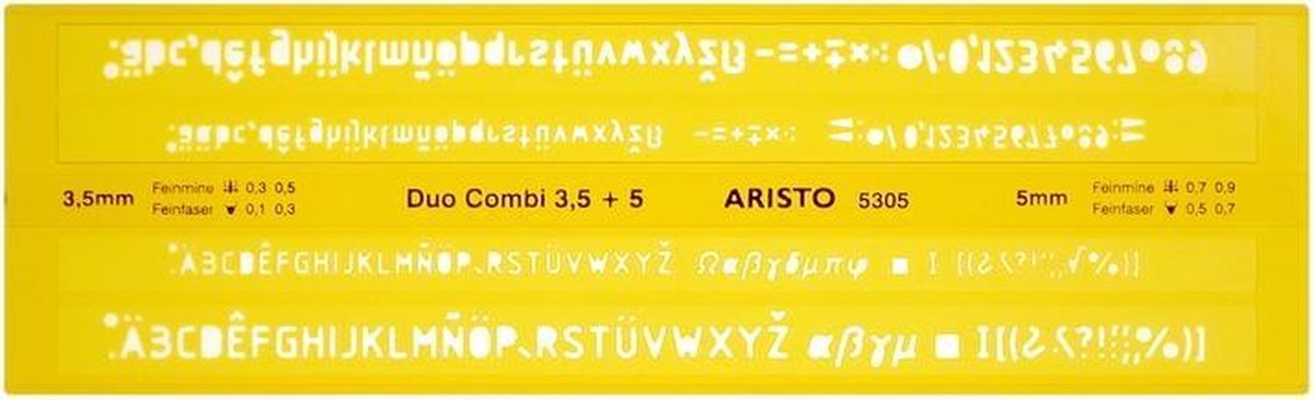  AR5305 Letter/cijfer/symboolstencil Transparant, Geel Kunststof
