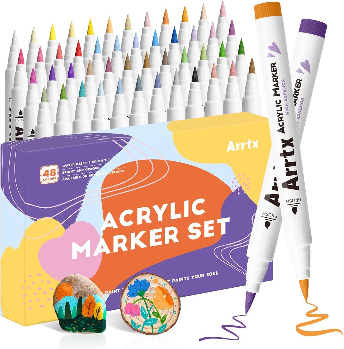 Arrtx Acrylmarkers Paint Brush Tip Markers - 48 kleuren (48E)