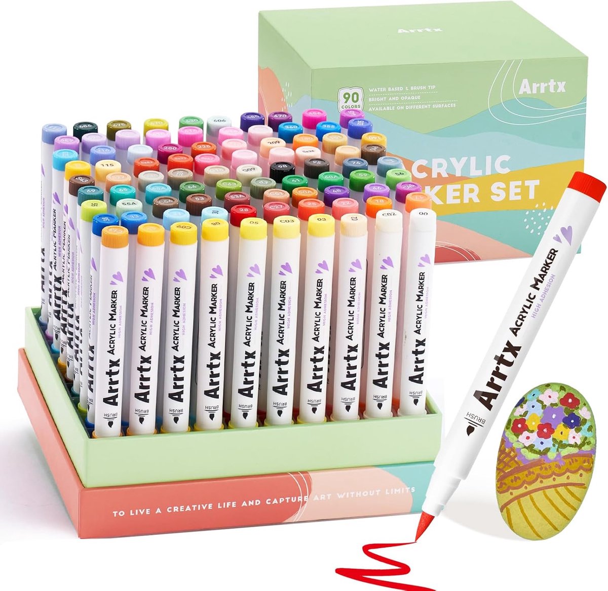Arrtx Acrylmarkers Paint Brush Tip Markers - 90 kleuren (90B)