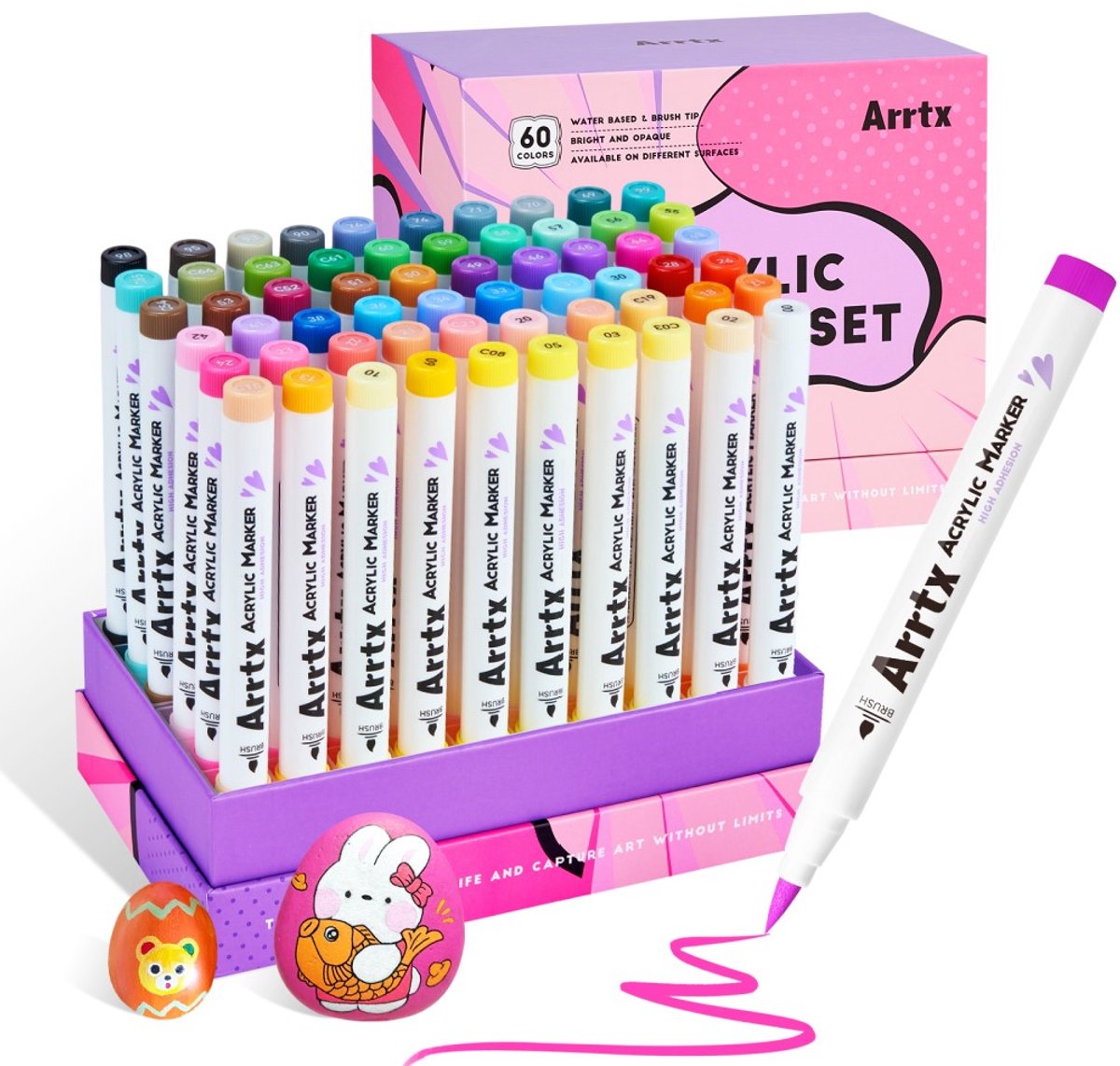 Arrtx Acrylmarkers Paint Brush Tip Markers – 60 lichte kleuren (60B)