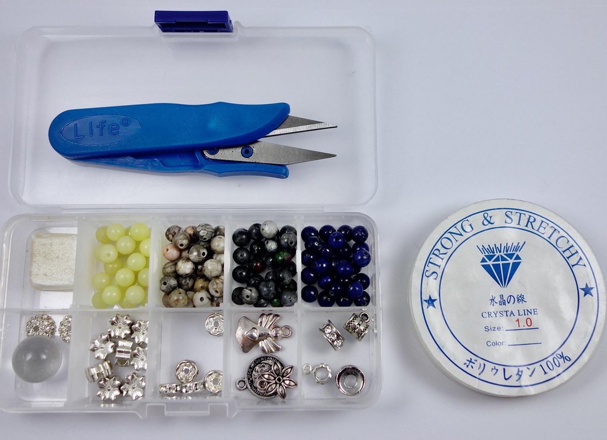 Hobbypakket armbanden maken met halfedelstenen en zilverkleurige tussenstukjes
