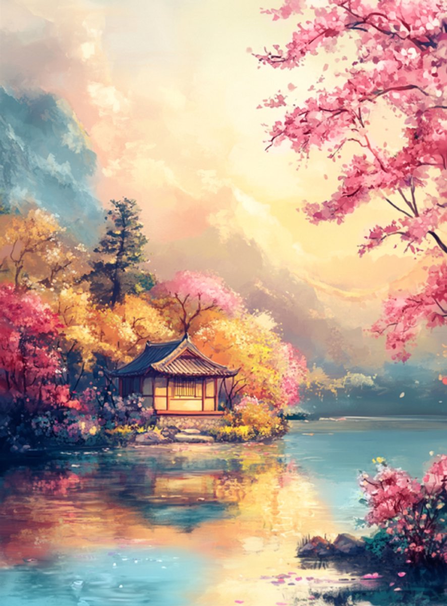 Diamond Painting - Canvas op houten frame - Huis bij het Meer - 30 x 40 cm