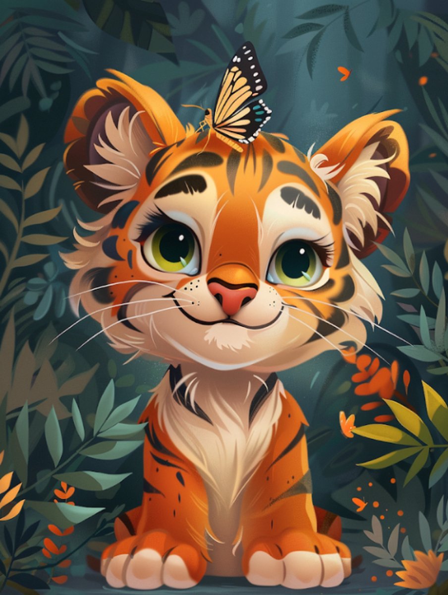 Diamond Painting - Canvas op houten frame - Tijger met Vlinder - 30 x 40 cm