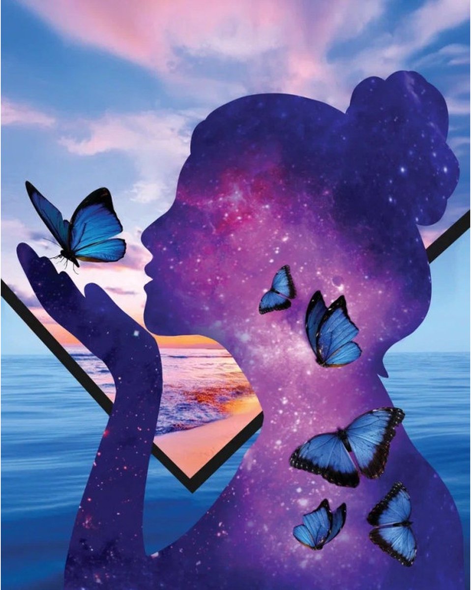 Diamond painting op houten kader - Space Inside - 40x50 cm - Ronde Steentjes