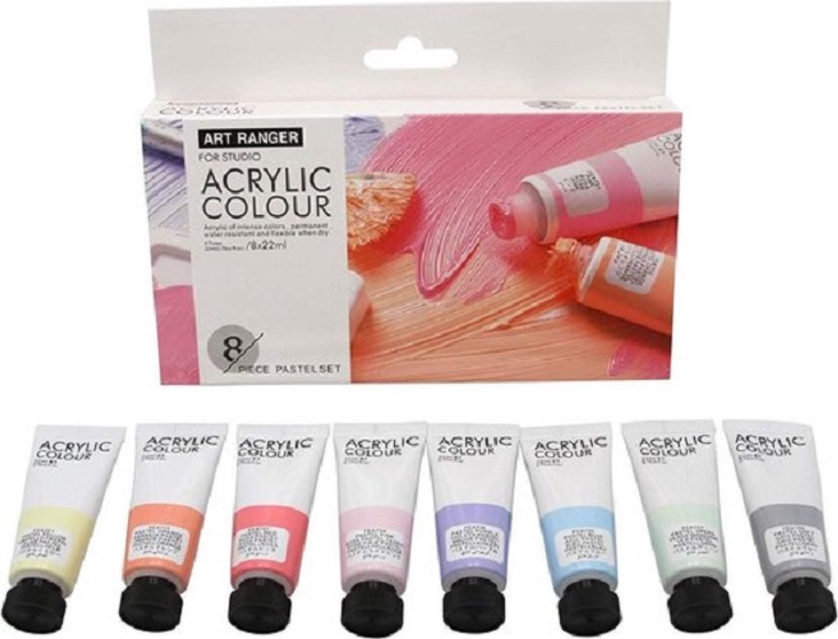 Art Ranger Acrylverfset - acrylverf 8 tubes x 22 ml - Pastel kleuren