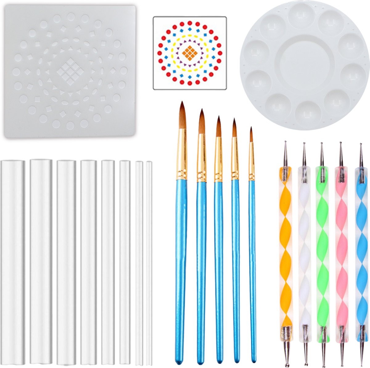 Mandala set 20 stuks Schilderen Dotting Tools Verf accessoires – Schilderset – Sjabloon - Tekenen - Voor Volwassenen - Penselen - Sjablonen - Nail art