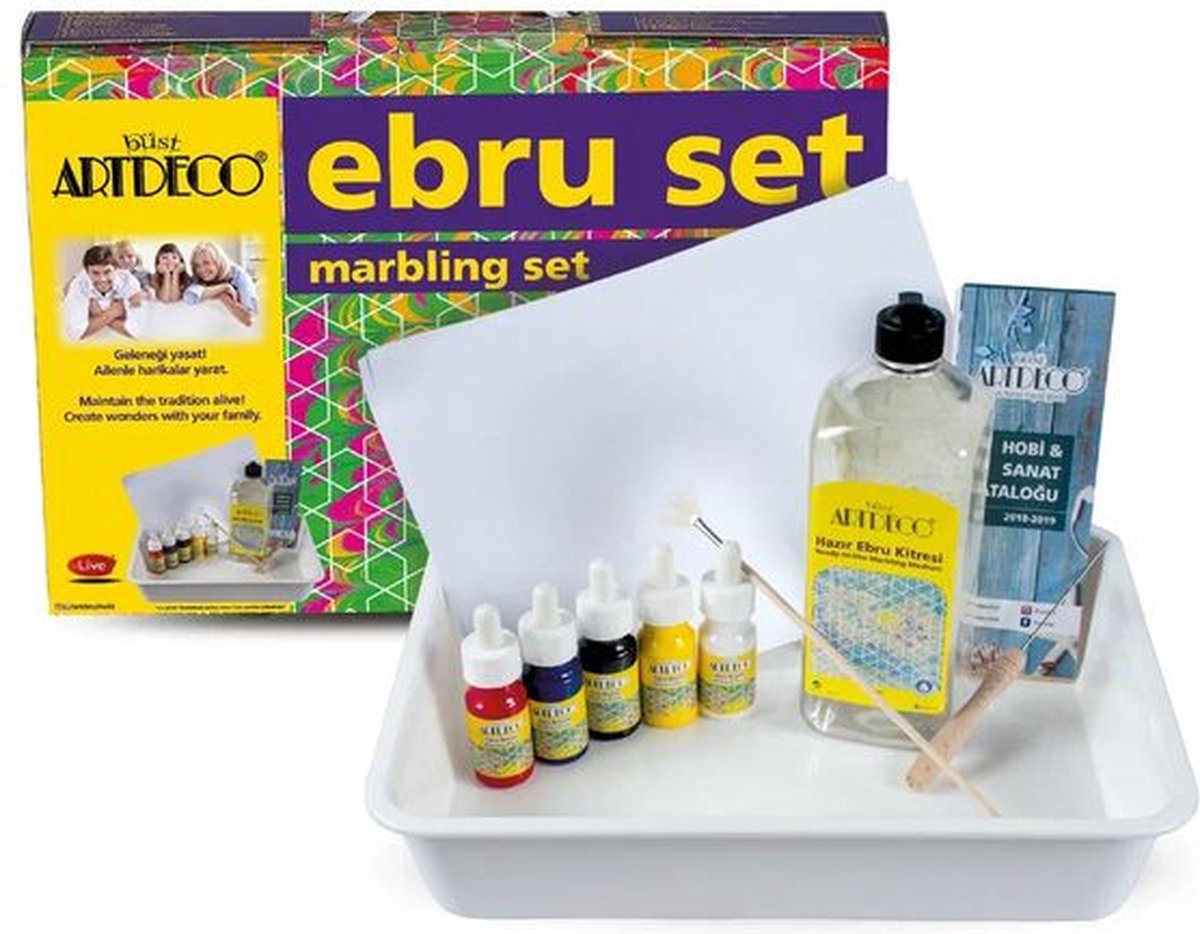 Lisans - Marbling kit - starter set met A4 tray - 5x 30 ml verf - 12 delige verfset voor beginners en professionals - cadeau set - ES2