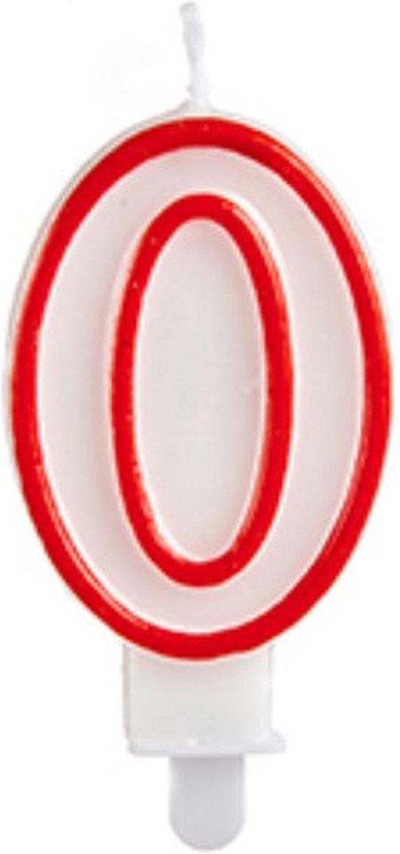   Verjaardagskaars Cijfer 0 Wax 7,5 Cm Rood/wit
