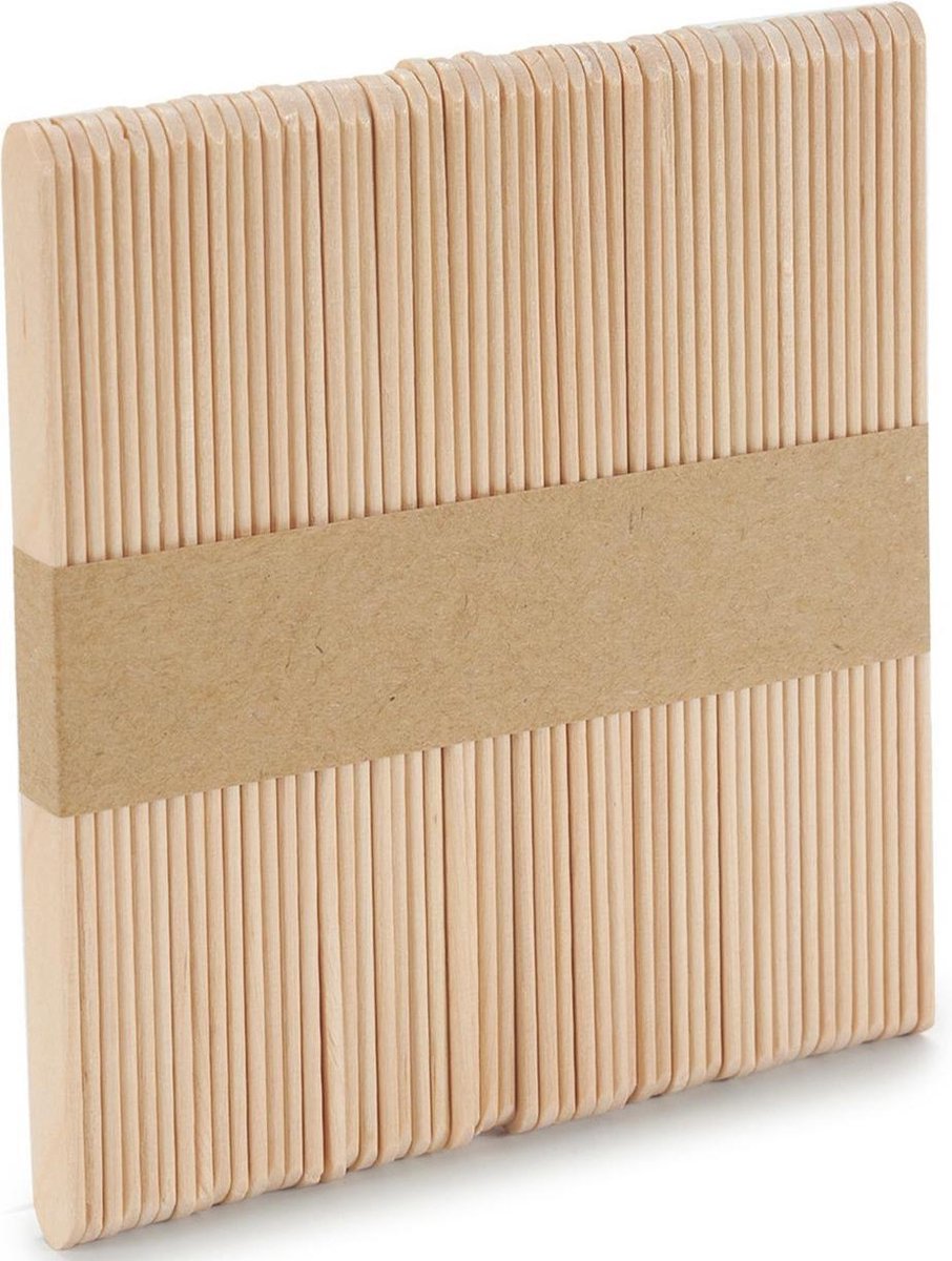100x stuks Hobby knutsel ijslolly houtjes naturel 15 cm - knutselhoutjes