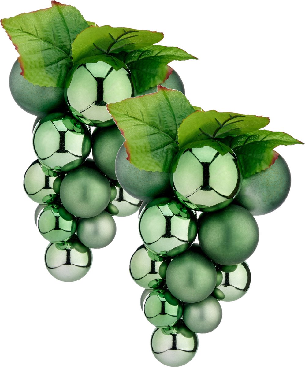 Druiventros namaakfruit/nepfruit kerstdecoratie - 20 cm - groen - 2x stuks