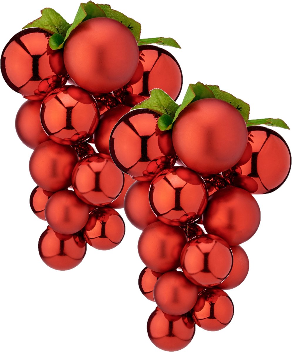 Druiventros namaakfruit/nepfruit kerstdecoratie - 20 cm - rood - 2x stuks