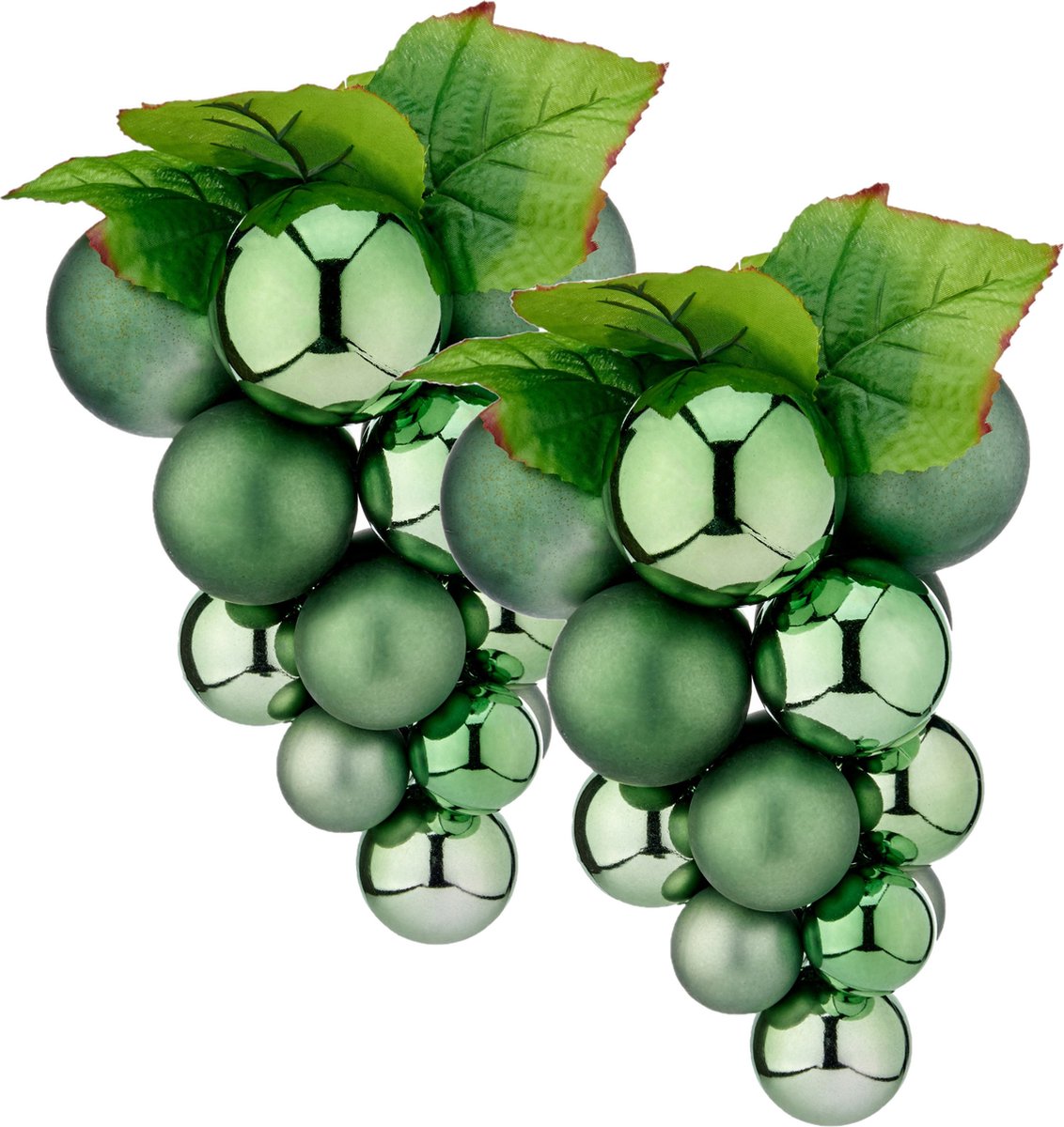 Druiventros namaakfruit/nepfruit kerstdecoratie - 28 cm - groen - 2x stuks