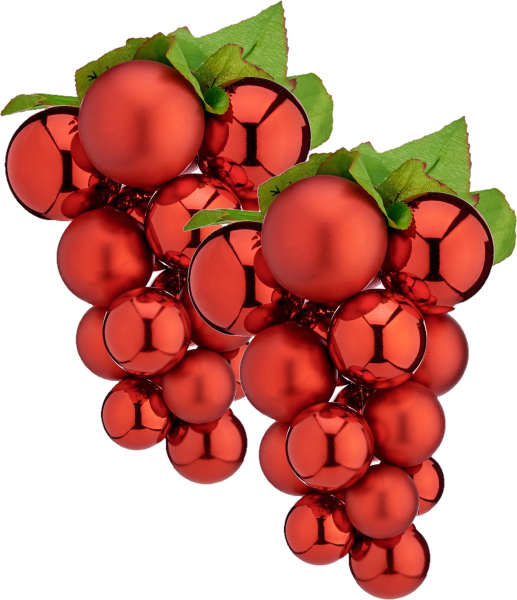 Druiventros namaakfruit/nepfruit kerstdecoratie - 33 cm - rood - 2x stuks