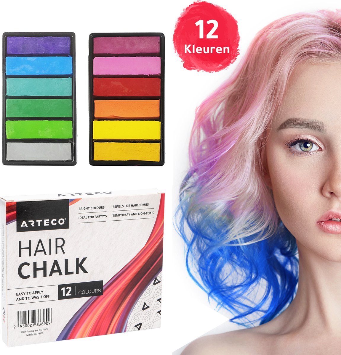 ARTECO® 12 Haarkrijt Navulling - Hair Chalk – Tijdelijke Haarkleuring  – Haarmascara