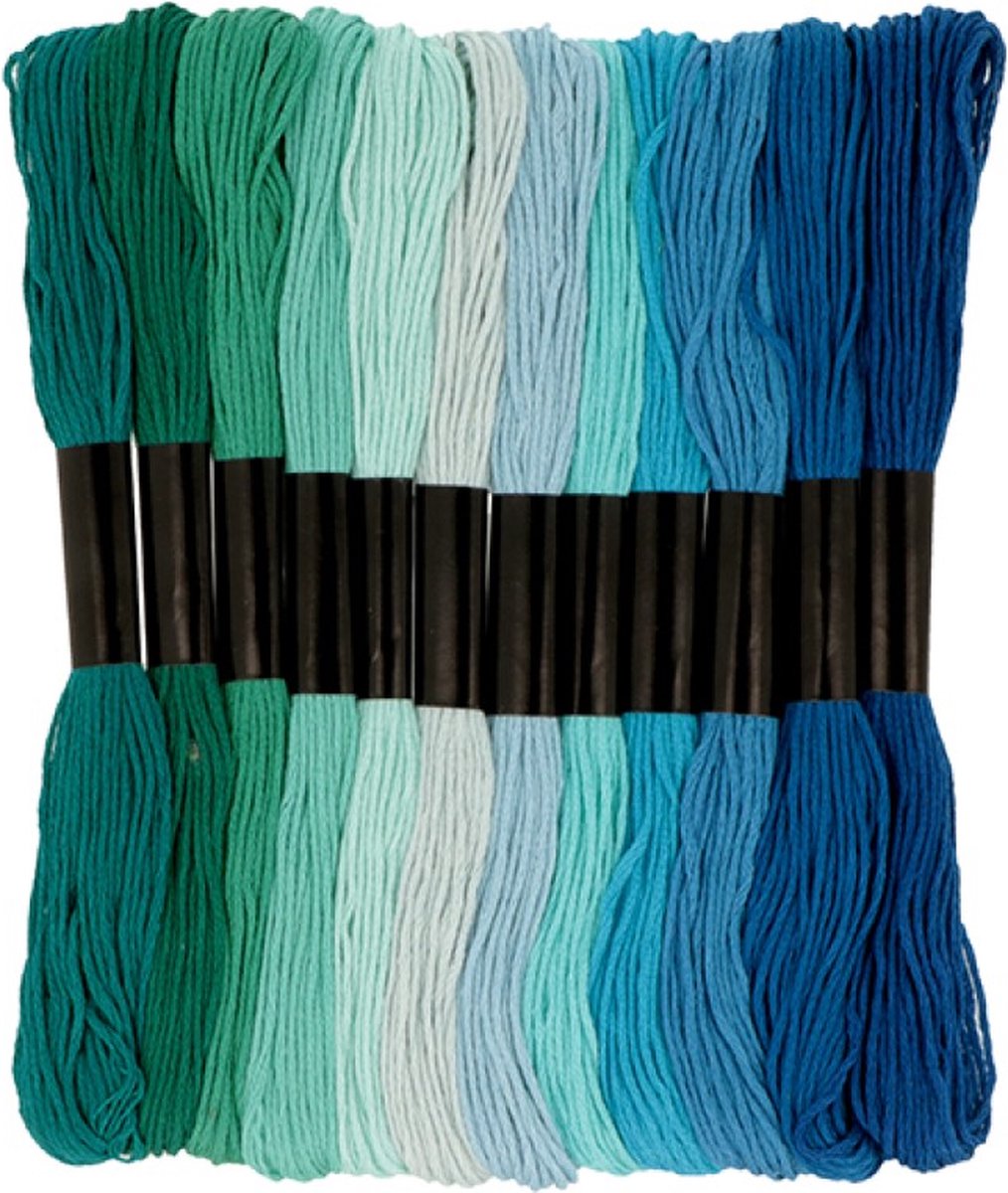 12 turquoise katoenen draden 8 m -  