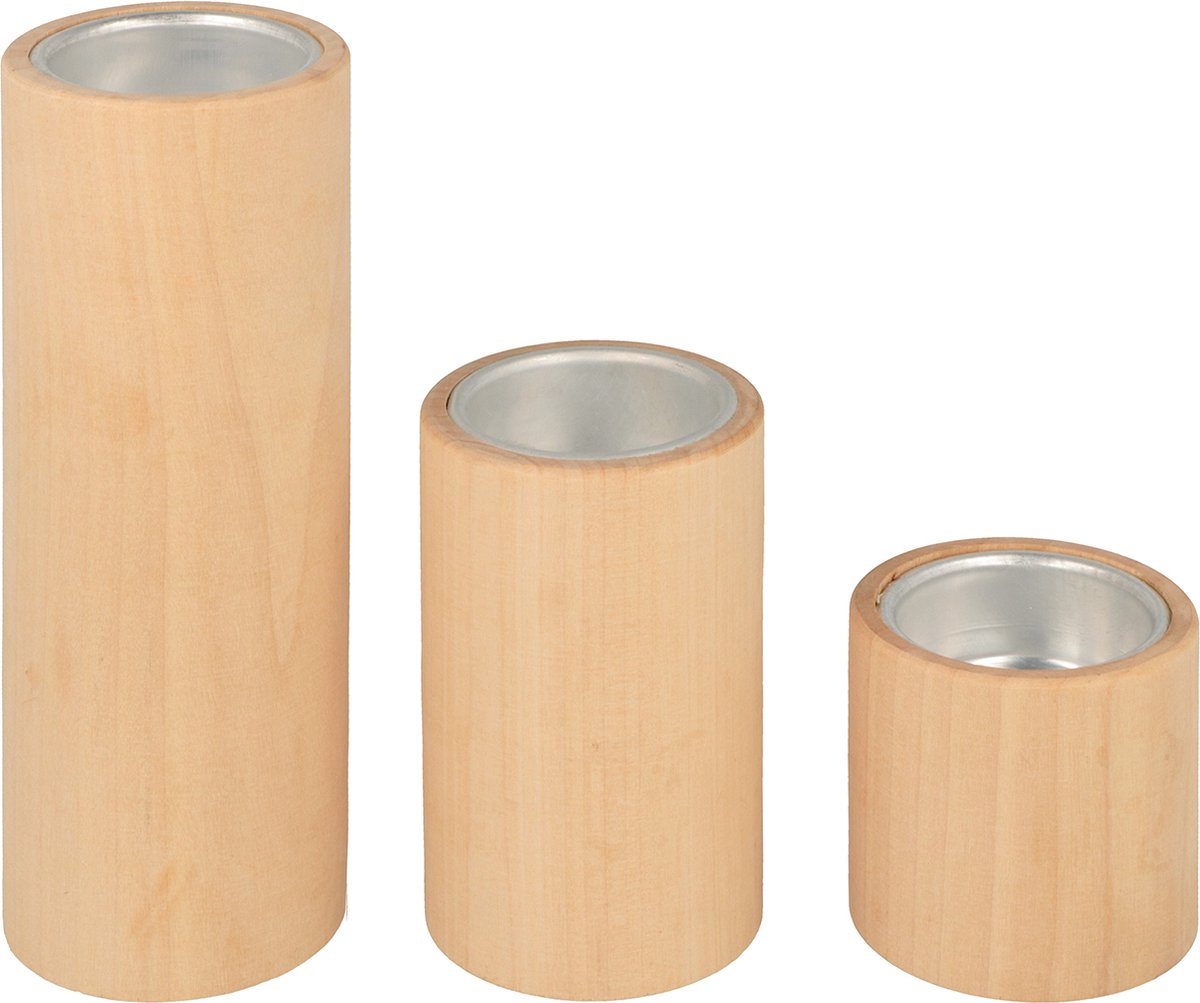 3 kaarsenhouders dubbelzijdig hout - Artemio