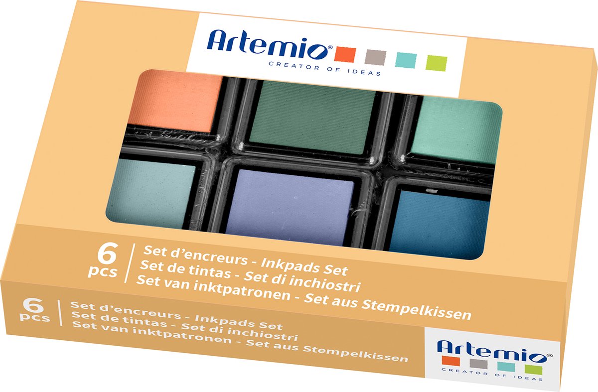 6 stempelkussens Dino 3x3 cm - Artemio