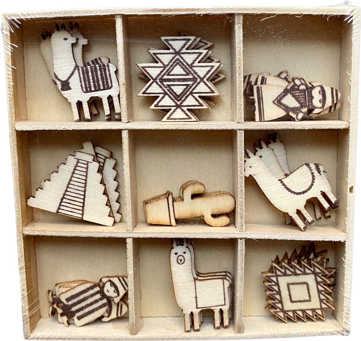 Artemio Houten Hobby decoratie figuren Lama, cactus enz 27 stuks