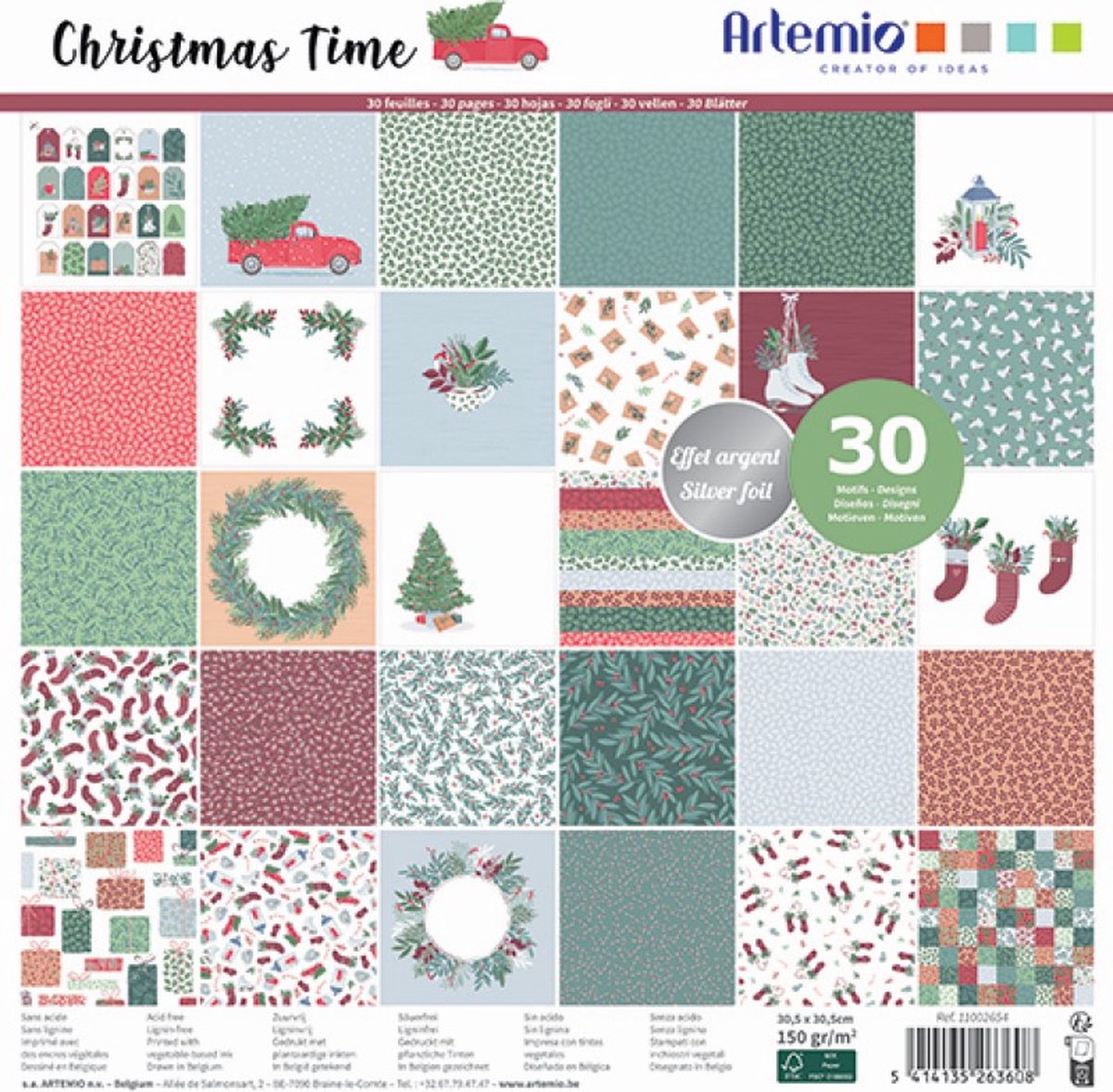 Artemio scrappapier 30 vellen foil Xmas time 30,5x30,5 cm
