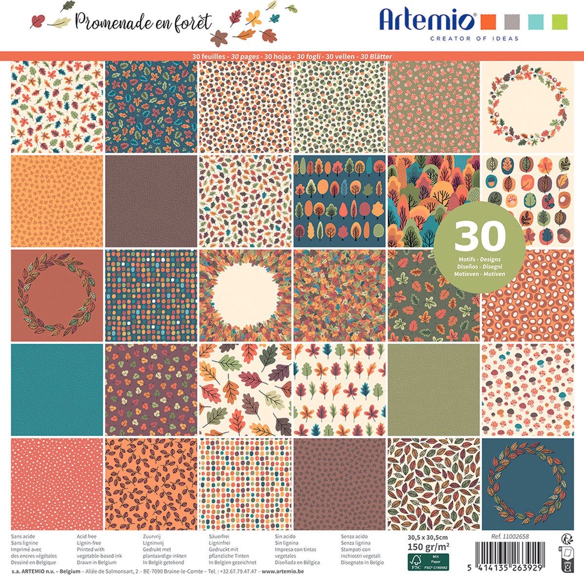 Artemio scrappapier 30 vellen promenade en forêt 30,5x30,5 cm