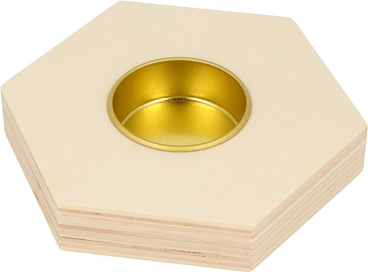 Houten kaarsenhouder zeshoek 10x11,5 cm - Artemio