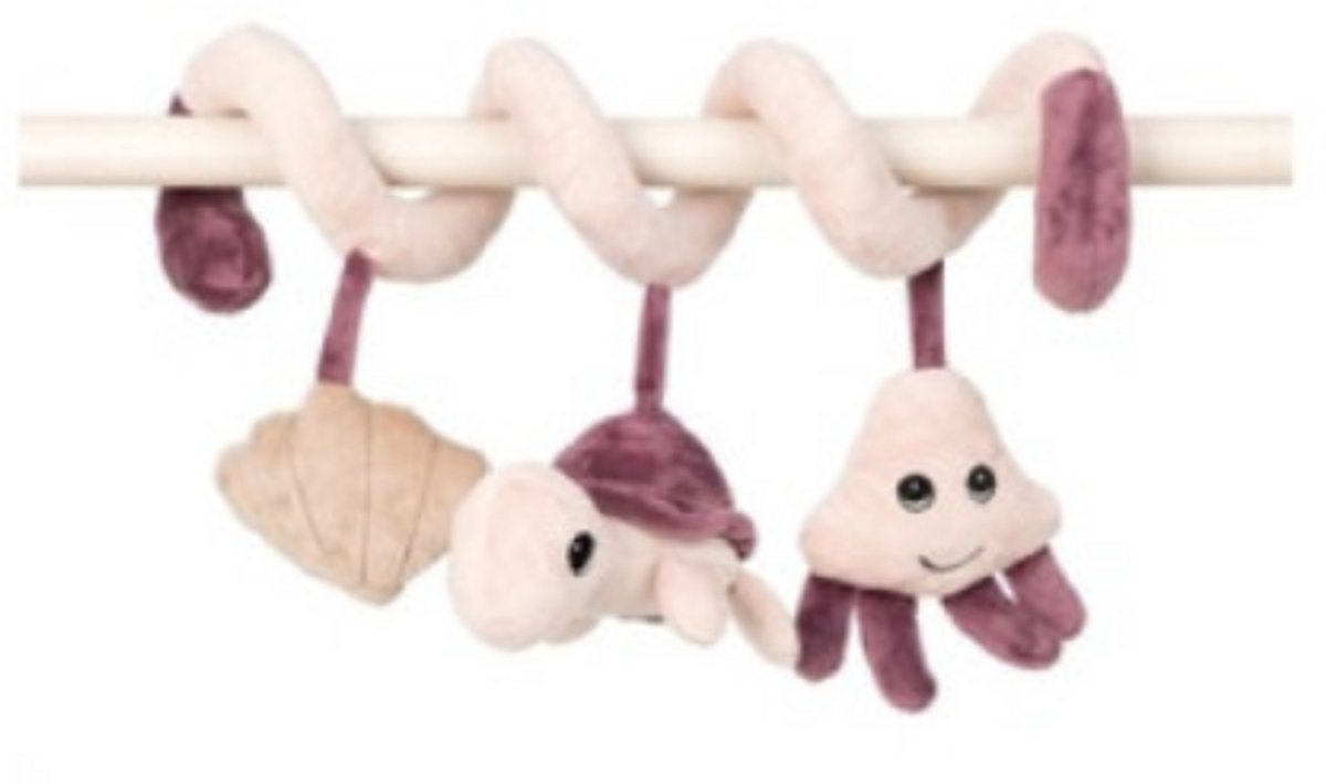 Rammelaar baby speelgoed Boxspiraal Knuffel met Schilpad Wagenspanner 32 CM Roze/Paars