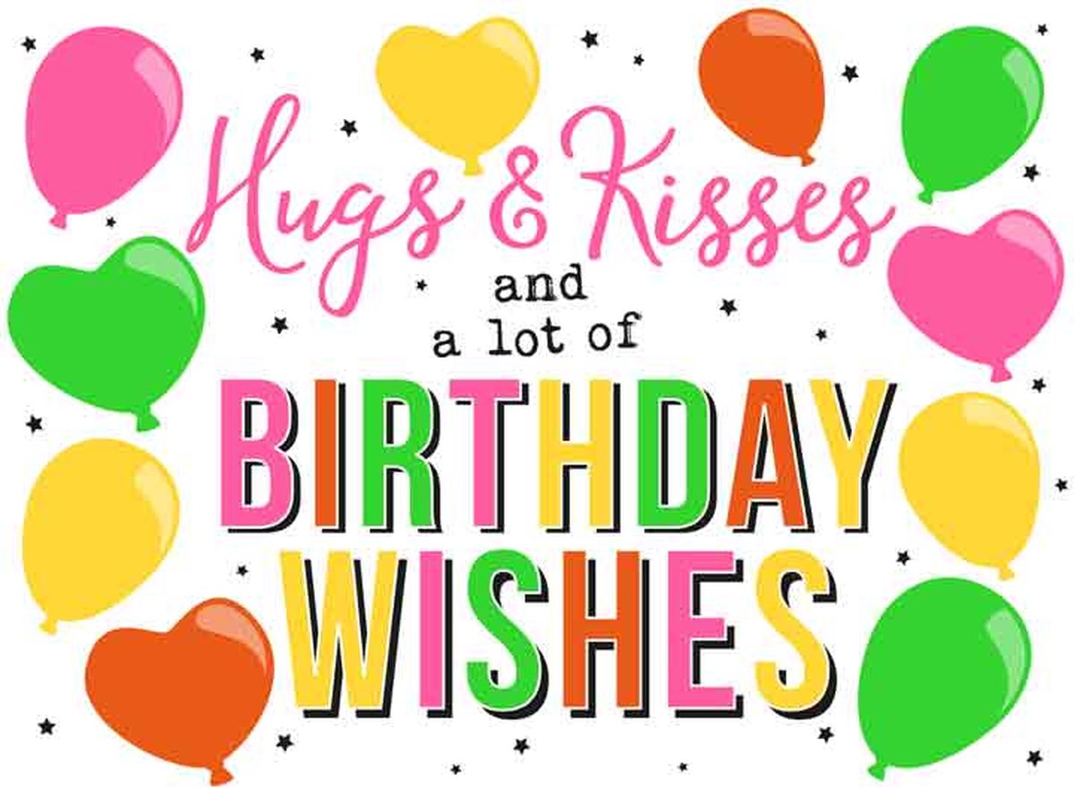 Wenskaart Hugs & Kisses for Birthday Wishes