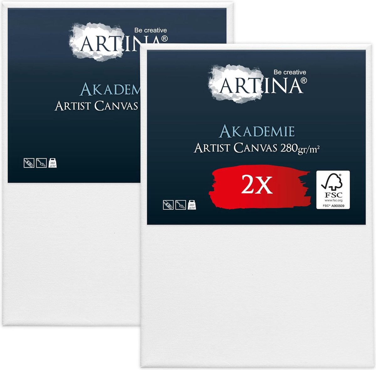 Artina Akademie – Set van 2 Schilderdoeken Canvas 50x70 cm – Spieraam van FSC® Hout – Wit Canvas 100% Katoen – 280 g/m147