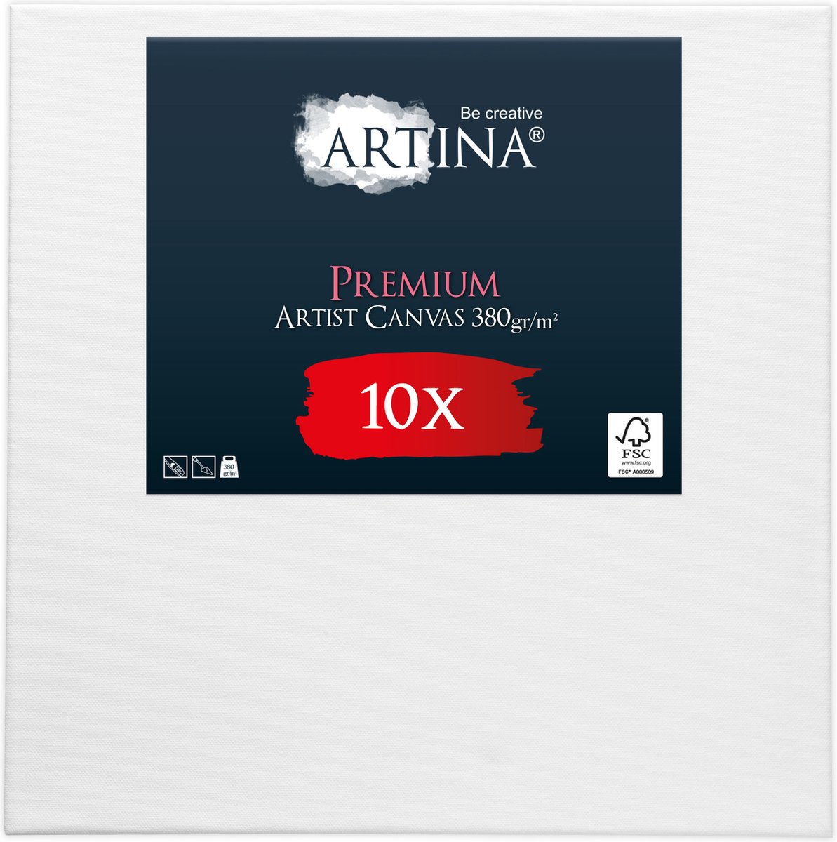 Artina Set van 10 Schildersdoeken 60x60 cm - FSC® Schildersdoek 10 Stuks - Premium Canvas Dubbel Geprimed Spieraam Wit