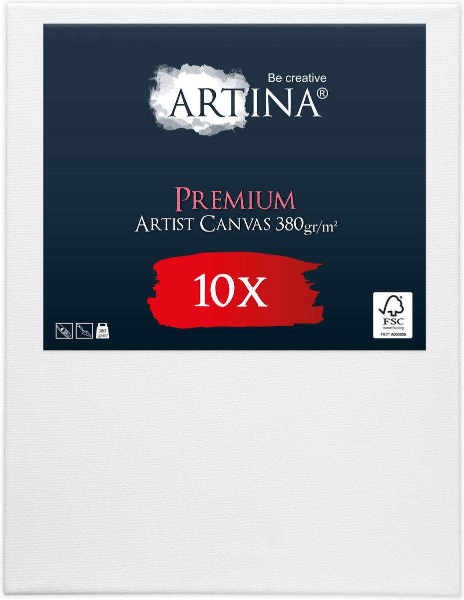 Artina Set van 10 Schildersdoeken 60x80 cm - FSC® Schildersdoek 10 Stuks - Premium Canvas Dubbel Geprimed Spieraam Wit